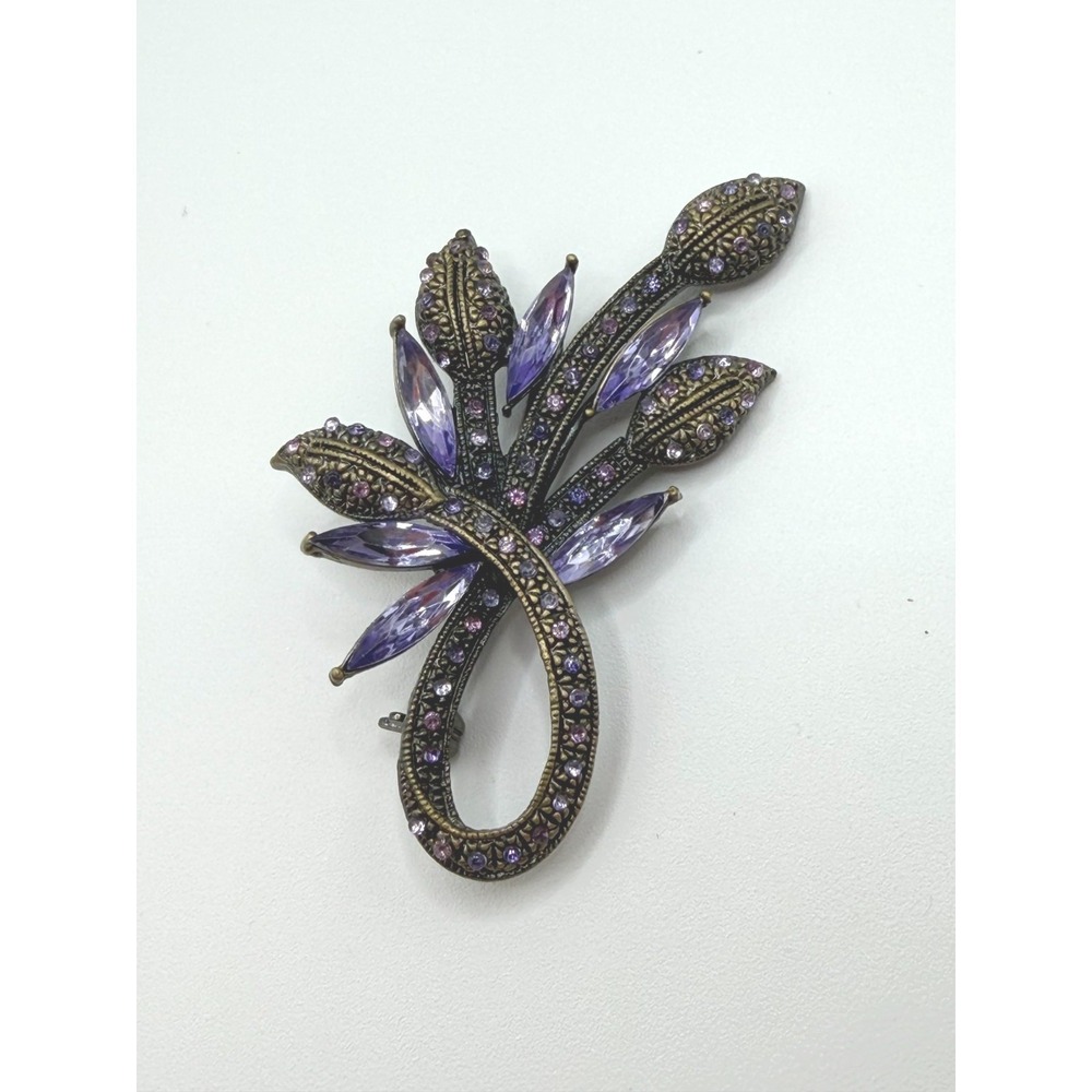Vintage Style Purple Crystal Floral Bouquet Brooch Antique Bronze Tone Pin‎